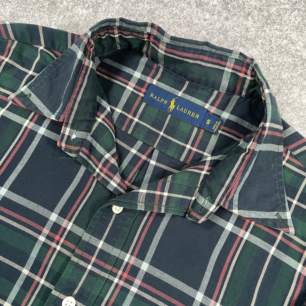 Ralph Lauren Mens Button Down Shirt S Green Plaid Long Sleeve Cotton Pony Logo